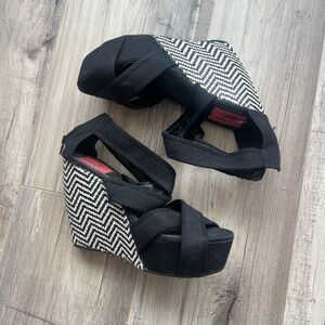 Black and White Wedge Sandals